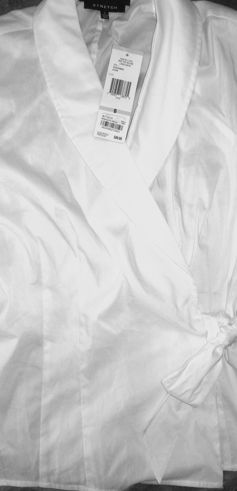 JONES NEW YORK Stretch Dress Blouse White NWOT Size 6 w/ Belt Tie Sash